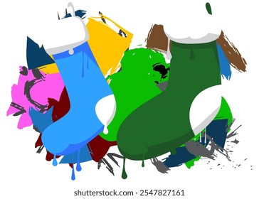 Christmas stocking graffiti. Abstract modern street art decoration performed in urban painting style.