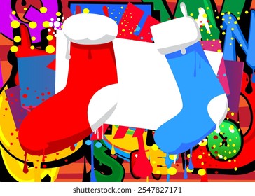 Christmas stocking graffiti. Abstract modern street art decoration performed in urban painting style.