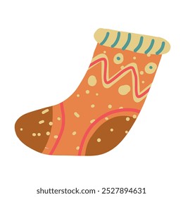  Christmas stocking hand drawn illustration. Warm sock with a simple festive ornament.