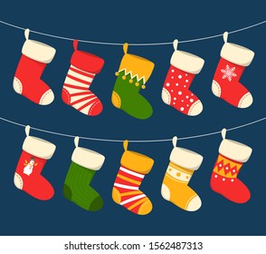 Empty christmas sock stocking isolated on white. Decorative red sock with  white fur and patches. Vector illustration. 29184866 Vector Art at Vecteezy