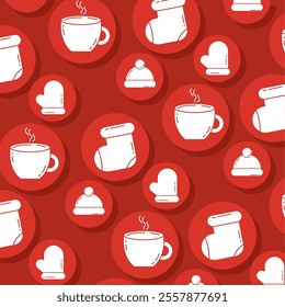 Christmas stocking, hat, and hot cup pattern Vector