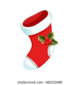 Christmas stocking. Holiday object vector illustration. 