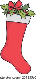 Christmas stocking with holly without background