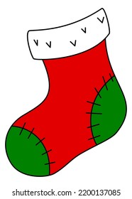 Christmas stocking icon. Cartoon sock vector illustration isolated on white background.