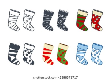 Christmas Stocking icon collection with different styles. Christmas Sock icon symbol vector illustration isolated on white background