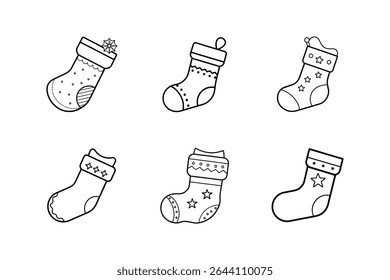 christmas stocking icon line art vector illustration