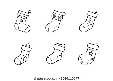 christmas stocking icon line art vector illustration