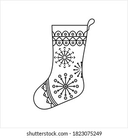 Christmas Stocking Icon Monoline Style, Christmas Sock Icon, Sock Shaped Bag Single Stroke Width Vector Art Illustration