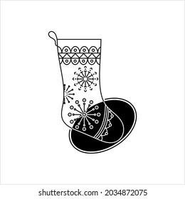 Christmas Stocking Icon Monoline Style, Christmas Sock Icon, Sock Shaped Bag Single Stroke Width Vector Art Illustration