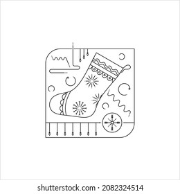 Christmas Stocking Icon Monoline Style, Christmas Sock Icon, Sock Shaped Bag Single Stroke Width Vector Art Illustration
