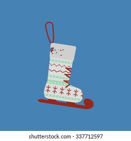 Christmas Stocking icon on the blue background. Vector illustration.