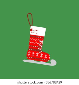 Christmas Stocking icon on the green background. Vector illustration.
