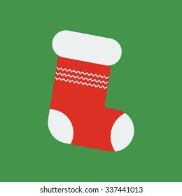 Christmas Stocking Icon On The Green Background. Vector Illustration.