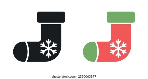 Christmas stocking icon set in black and colored version