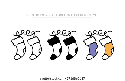 Navidades Conjunto de iconos de calcetín en diferentes estilos con ilustración de fondo blanco