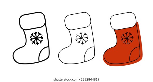 Christmas stocking icon. Set of christmas stocking icons on white background. Flat vector illustration.