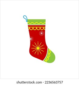 Weihnachtsgeschossen, Weihnachtssocksymbol, sock Shaped Bag Vektorgrafik Illustration