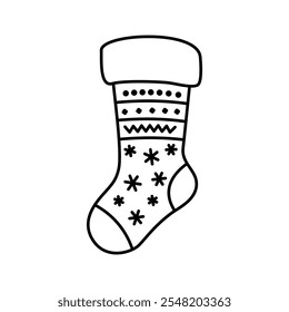 Christmas stocking icon. Christmas socks with decorative patterns. Vector illustration.