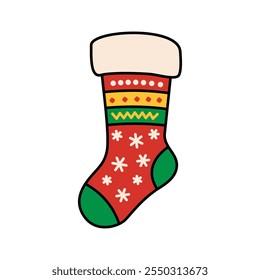 Christmas stocking icon. Christmas socks with decorative patterns.