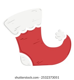 Christmas stocking illustration in red with white trim, Vector