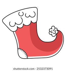 Christmas stocking illustration in red with white trim, Vector