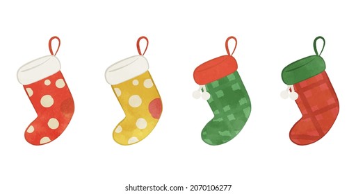 Christmas stocking illustration set Polka dots and check 