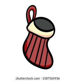 Christmas stocking isolated on white. Christmas sock decoration. Vector vintage Christmas and New Year. Vector illustration.