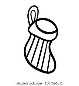 Christmas stocking isolated on white. Christmas sock decoration. Vector vintage Christmas and New Year. Vector illustration. Coloring page adult and kids.