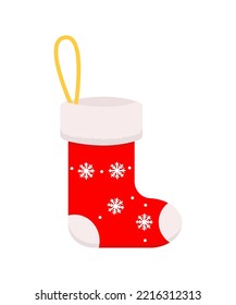 Christmas stocking isolated on white background. Vector illustration. Flat cartoon style