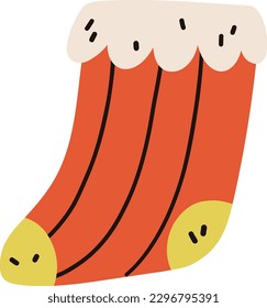 Christmas stocking. Knitted red sock. Winter clothes. Vector illustration.