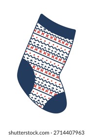 Christmas stocking, knitted sock isolated on transparent. Hand drawn line art vector illustration. Traditional holiday, Xmas, New Year, seasonal design element, winter clothes clip art