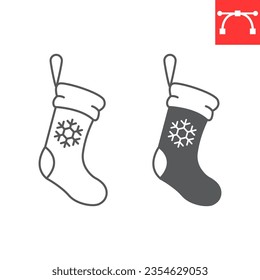 Christmas stocking line and glyph icon, new year and merry christmas, xmas sock vector icon, gift stocking vector graphics, editable stroke outline sign, eps 10.