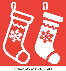 Christmas Stocking line and glyph icon, New year and Christmas, xmas gift sign vector graphics, a linear pattern on a red background, eps 10.