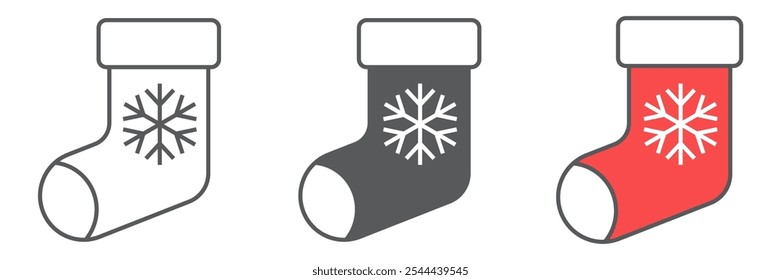 Christmas stocking line icon collection, holiday and snowflake, christmas sock vector icon set, vector graphics, editable stroke outline sign, eps 10