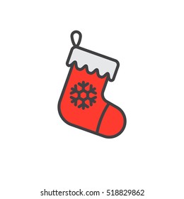 Christmas stocking line icon, filled outline vector sign, linear colorful pictogram isolated on white. logo illustration