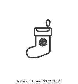 Christmas stocking line icon. linear style sign for mobile concept and web design. Christmas sock with snowflake outline vector icon. Symbol, logo illustration. Vector graphics