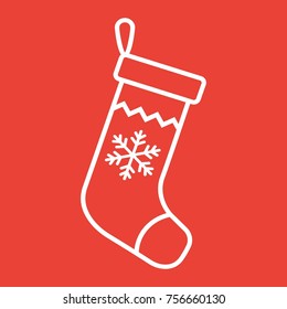 Christmas Stocking line icon, New year and Christmas, xmas gift sign vector graphics, a linear pattern on a red background, eps 10.