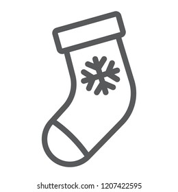 Christmas stocking line icon, christmas and winter, sock sign, vector graphics, a linear pattern on a white background, eps 10.