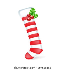 christmas stocking with mistletoe isolated on white 