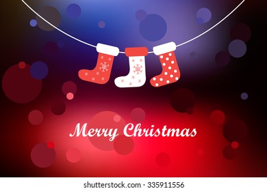 Christmas stocking with Christmas and New Year, the blurred bright background