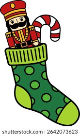 Christmas stocking with a nutcracker inside