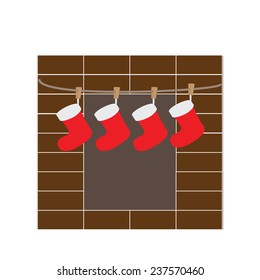 Christmas stocking on fireplace background