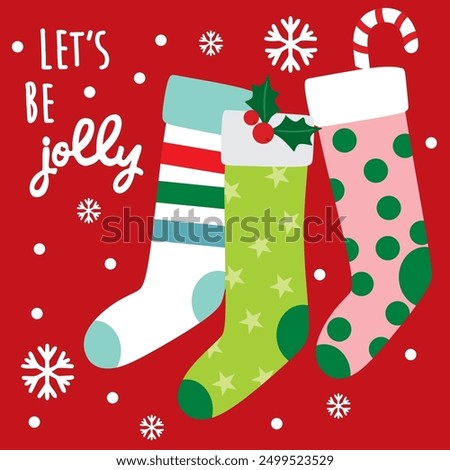 Christmas Stocking on Red Background For Christmas Card or Bag design