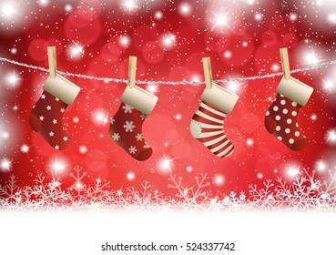 Christmas stocking on winter background