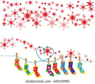 Christmas stocking on winter background