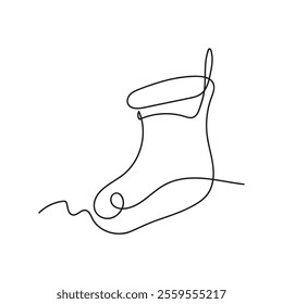 Christmas stocking One continuous line drawing vector on a white background. Christmas and New Year illustration