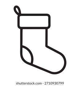 Christmas Stocking Outline Icon - Simple Holiday Line Art Vector