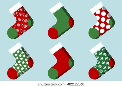 Christmas Stocking with pattern flat vector pack