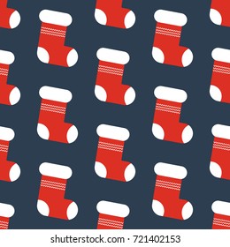 Christmas stocking pattern on the blue background. Vector illustration