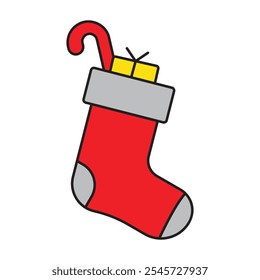 A Christmas stocking, ready to be filled with gifts. This cute design is great for promotional materials or holiday greeting cards.